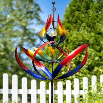 106" Solar Wind Spinners Outdoor Large Metal - Kinetic Wind Sculptures with Crackle Glass LED Globe, Heavy Duty Garden Decor for Outside Lawn Patio, Stable Stake Windmill Yard Art Gifts