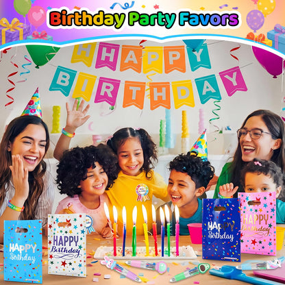 Marspark 48 Pcs Birthday Gifts Party Favors Set Goodie Bag with Multicolor Pen Badge Sticker Silicone Wristband Birthday Gifts Reward from Teacher for Happy Fete Day Party Supplies