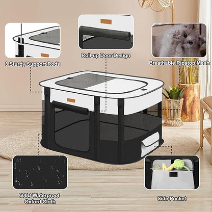 Dog Playpen - Foldable Cat Play Pens for Pubby,Kitten, Rabbit,Portable Pet Tent with Carring Bag for Indoor/Outdoor Travel Camping (Black-Small)