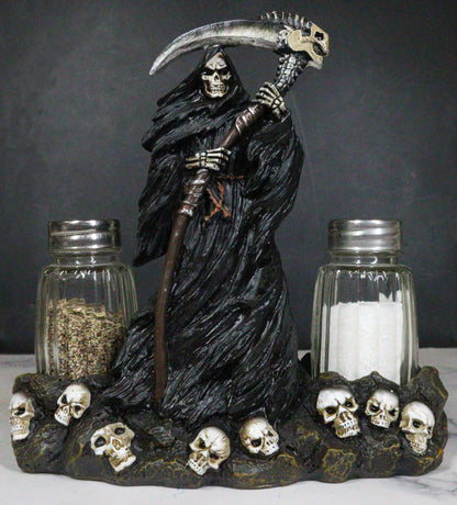 Ebros Gift Day Of The Dead Grim Reaper Standing On Skull Graveyard Salt & Pepper Shakers Holder Figurine Set 6.25"H