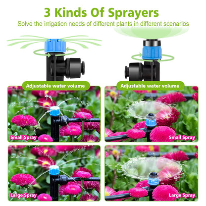 102FT Drip Irrigation System Kit, New Quick-Connect, Automatic Garden Watering Misting System for Greenhouse, Yard, Lawn, Plant with 1/2 inch Hose 1/4 inch Distribution Tubing and Accessories