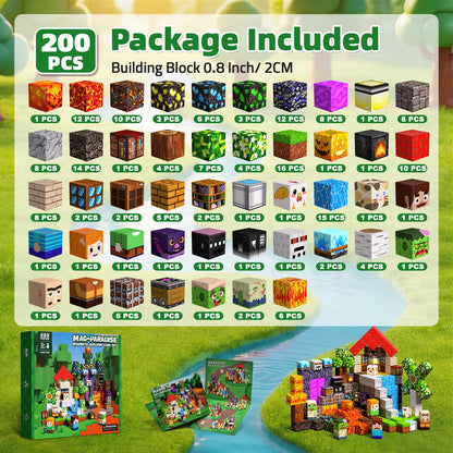 200PCS Magnetic Blocks, Magnetic Building Cube Set for Kids Ages 3+, Constructions STEM Stacking Tiles Toy Building Birthday Gifts for Boys Girls