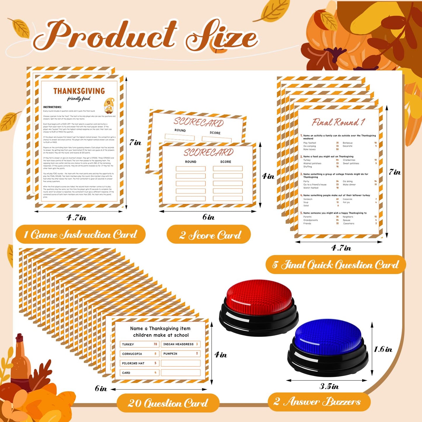 Humyoun Thanksgiving Day Friendly Feud Game with 2 Answer Buzzers, Fall Holiday Feud Cards, Family Game Night Fun Trivia Quiz for Friendsgiving Party Office Adults Class Groups Team Building