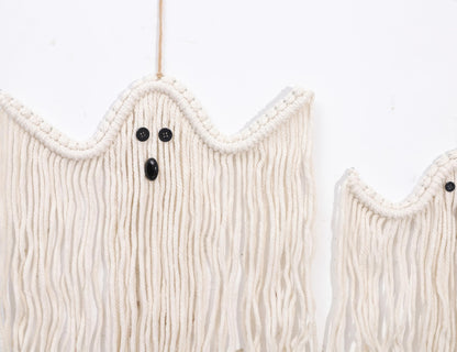 Halloween Macrame Ghost Wall Decor- Set of 2 Ghost Wall Hanging, Halloween Boho Ghost Decorations, Handmade Ghost Decor, Spooky Season Decor