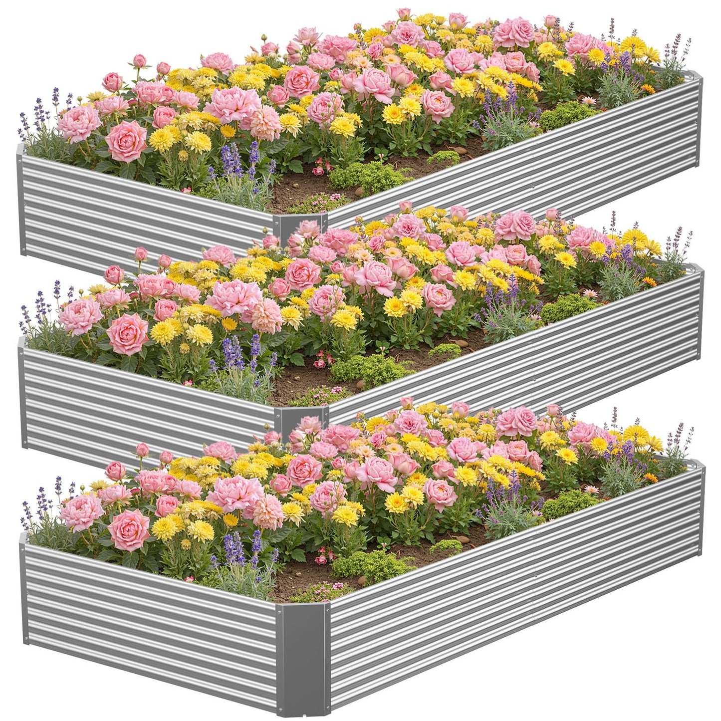 Annzoe 3 Pcs 8 x 4 FT Galvanized Steel Raised Garden Bed – Outdoor Planter Box for Root Vegetables, Herbs & Flowers, Large Metal Garden Beds for Backyards, Terraces and Balconies