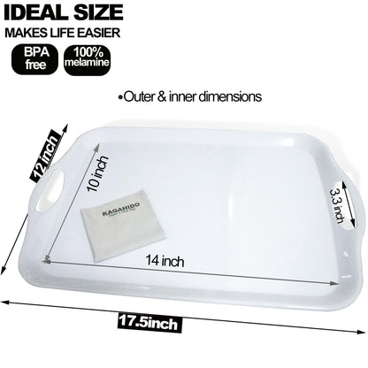 KAQAHIDO Large Melamine Serving Trays for Eating, 17.5’’ x 12’’ Serve Platter for Appetizer, Charcuterie, Food, Snack, Cupcakes, Dessert, BPA-Free, Dishwasher Safe Tray, Set of 2, White
