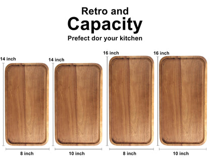 Medium Acacia Wood Serving Trays Long Charcuterie Boards Wood Snack Platter Rectangular Cookie Appetizer Plates Serving Cheese Board Rectangle Kitchen Dinner Platters for Food Dish Cake Dessert Tray