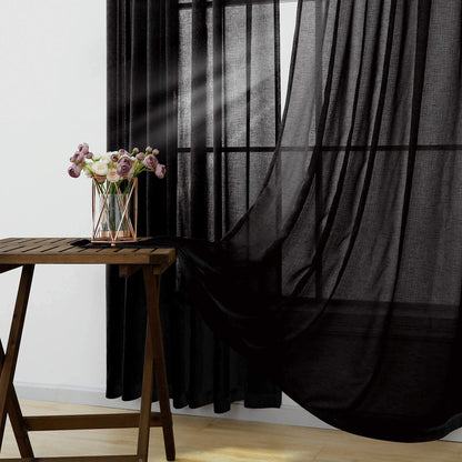 KOUFALL Short Halloween Curtains for Kitchen Bathroom Window,Short Black Sheer Gothic Curtains for Bedroom