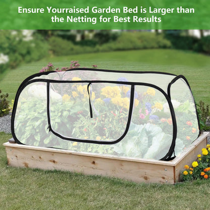 Pop Up Garden Mesh Plant Cover for Raised Beds, 47x20x16 Inch Outdoor Mesh Enclosure with Side Window & 4 Ground Stakes, Protects Fruits, Vegetables, Seedlings & Herbs (1 Pcs (47x20x16 Inch))