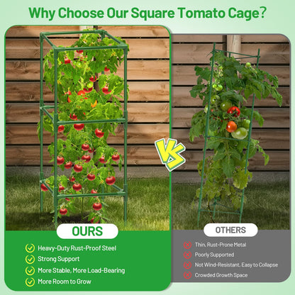 Legigo 4 Pack Square Tomato Cages- 45 Inch Heavy Duty Tomato Trellis for Climbing Plants Outdoor, Tomato Plant Support Stakes Cage Garden Trellis for Garden Raised Garden Bed Cucumbers Vegetables
