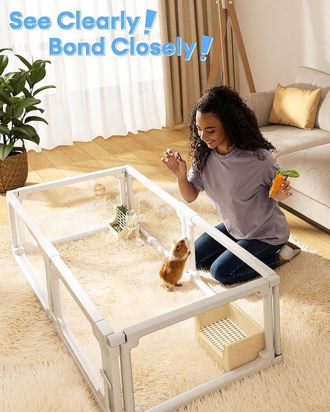 BUCATSTATE Acrylic Guinea Pig Cages 15.8"H, 7.8 sq ft Large Guinea Pig Playpen, Tool-Free Rabbit Cage Indoor, Small Animal Playpen with Door for Bunny, Piggies, Chicks (47"L x 24"W x 16"H, 6 Panels)