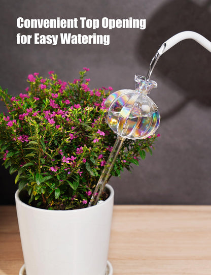 NiHome Cactus-Shaped Glass Plant Self-Watering Globes 6-Pack, Glass Waterer Stakes for Potted Plants, Automatic Mini Irrigation System, Adorable Gardening Tool (Iridescent, 3 Large + 3 Medium)