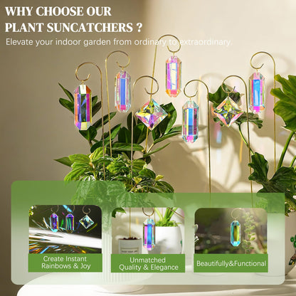 Kanpura 7 Pieces Crystal Prisms Suncatchers with 13.7 ’’ Small Trellis for Mini Potted Plants Garden Accessories Indoor Fairy Plant Suncatchers Gift for Plant Lovers (AB)