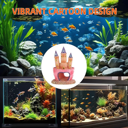 3D Resin Aquarium Decoration Castle – Cartoon Fish Tank Ornament, Non-Toxic Safe for Freshwater/Saltwater Tanks, Colorful Design, Enhances Underwater Environment (Multicolor)