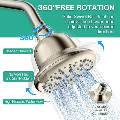 Cobbe Filtered Shower Head, 7 Modes High Pressure Shower Heads - 16 Stage Shower Head Filter for Hard Water for Remove Chlorine and Harmful Substances (Elegant Brushed Nickel, 5 Inch Round)