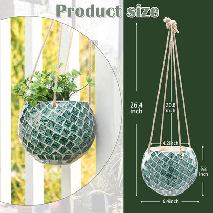 Chonsun Ceramic Hanging Planter Mosaic Hanging Flower Pot Small Plant Pot for Indoor Plant Disco Ball Planter with Drainage