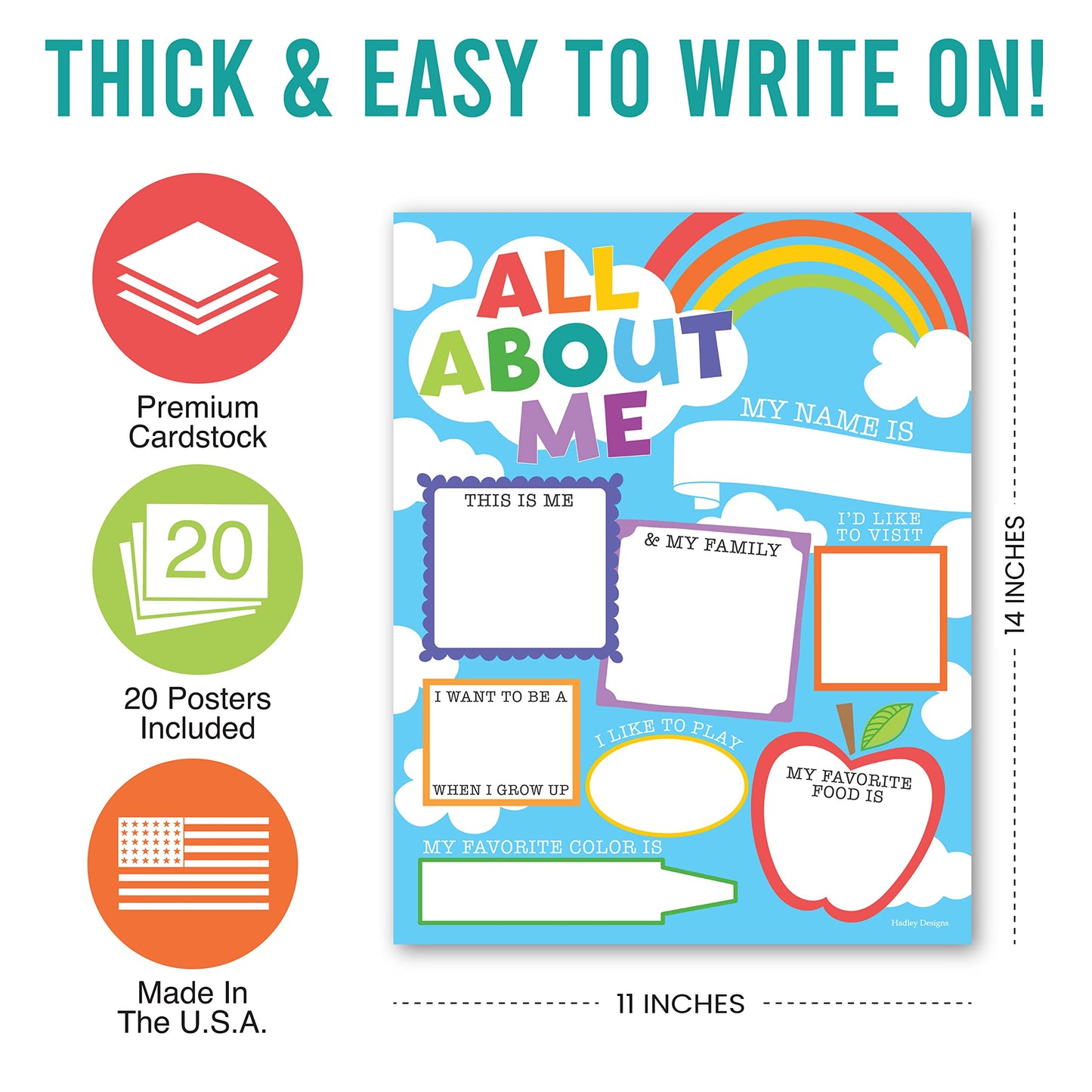 Hadley Designs All About Me Posters for Classroom Must Haves - 20 Star Student Poster, 100 Days of School Items, Star of The Week Poster Elementary Classroom Decor, End of School Year Teacher Supplies