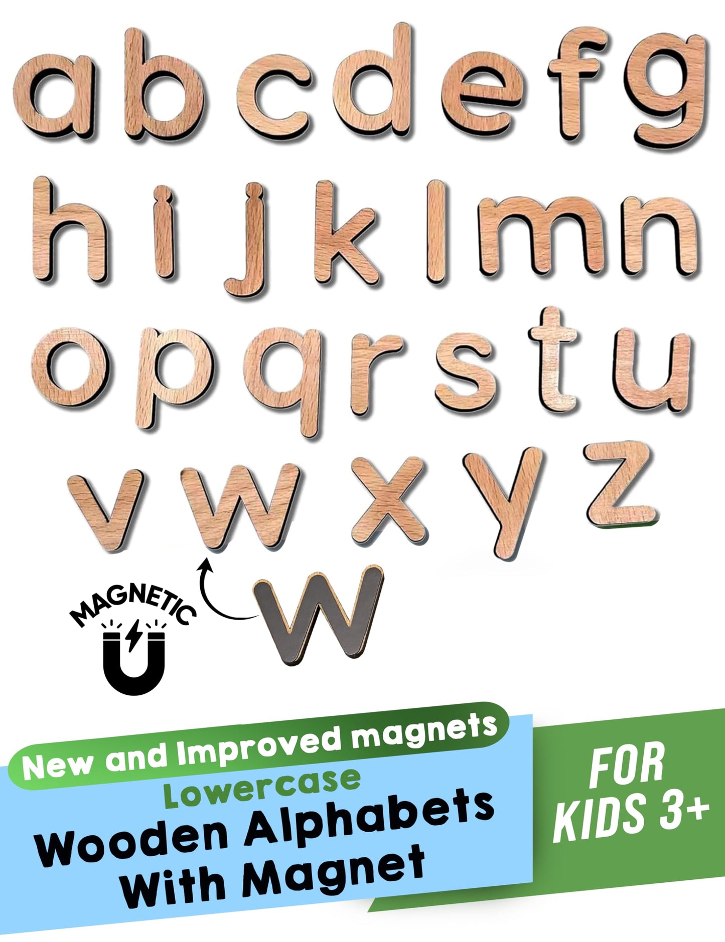 LEAPING LEARNING Alphabet Magnets - Magnetic Letters for Kids, Wooden Letters for Learning & Classroom Supplies, Ideal for Refrigerators, School Board, & Early Literacy Educational Toys 3+ (Lowercase)