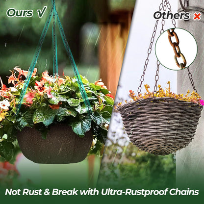 T4U Hanging Planters for Outdoor Plants, 3 Pack 12 Inch Hanging Baskets for Plants Outdoor with Rustproof Chain, Fabric Hanging Pots for Plants, Hanging Planter for Balcony Porch Deco