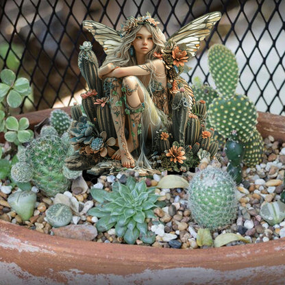 ANNUOZE Fairy Garden Stake Decor, 2D Flat Acrylic Fairy Garden Decor Panel, Elf Yard Sign for Outdoor Indoor Yard Lawn Plants Pots, Fairy Garden Accessories (Cactus Fairy)