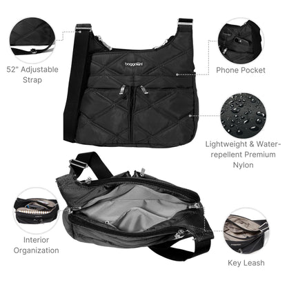 Baggallini Cross Over Crossbody Women 11x8.5 Medium Travel Bag Lightweight Water-Resistant Nylon Organized Handbag Purse