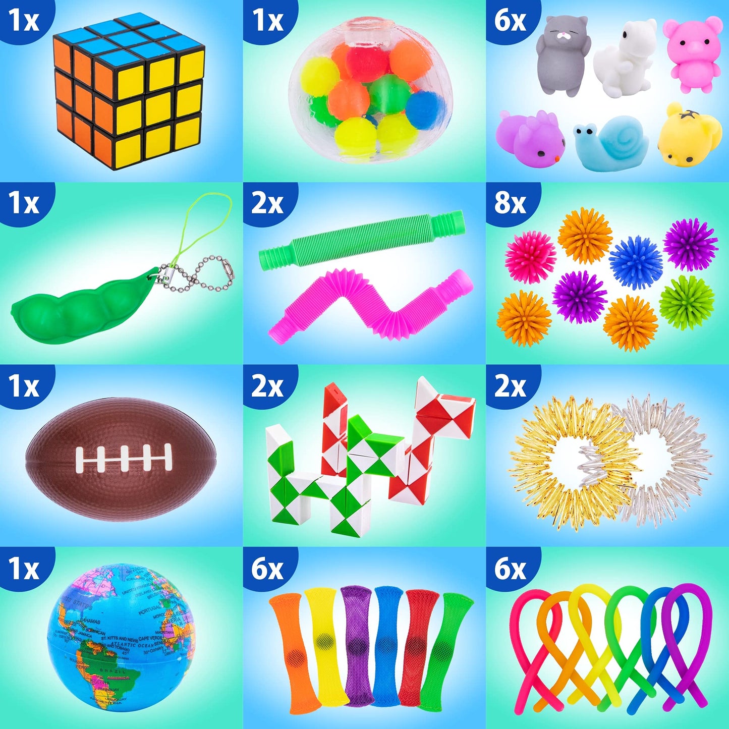 50 Pcs Fidget Toys Pack - Stocking Stuffers for Kids, Gifts for Kids, Party Favors - Adults Stress Relief Sensory Toy - ADHD Toys Bulk for Classroom Treasure Box Prizes - Pop Its