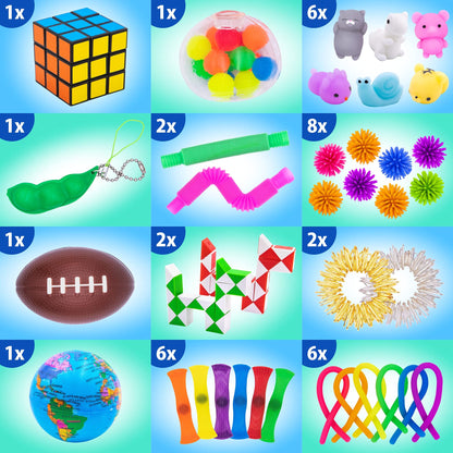 50 Pcs Fidget Toys Pack - Stocking Stuffers for Kids, Gifts for Kids, Party Favors - Adults Stress Relief Sensory Toy - ADHD Toys Bulk for Classroom Treasure Box Prizes - Pop Its