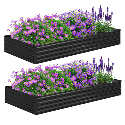 Foxlang 8x4x1ft(2 PCS) Galvanized Raised Garden Bed,Outdoor Planter Box Metal Patio Kit Planting Bed for Vegetables Flowers Herb,Black