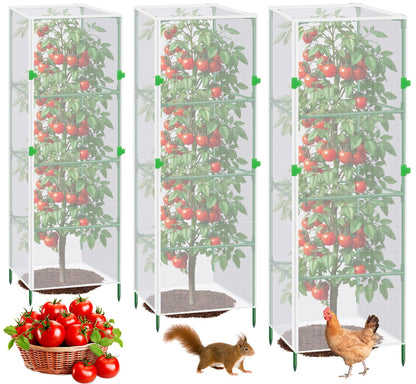 3Pack Garden Bird Netting Plant Cover for Square Tomato Cage,55.1"x15.7" Insect Bird Barrier Tomato Cage Net with Zipper&12pcs Clips,Tomato Trellis Netting Protection Mesh Cover for Protecting Plants