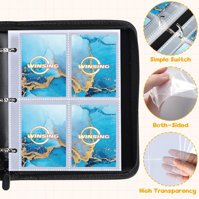 Card Binder 4 Pocket, 400 Pockets Card Holder Compatible with Game Cards Gift for Girls, Trading Card Binder Album Case Book Storage For Photocards, Small,Marble Blue