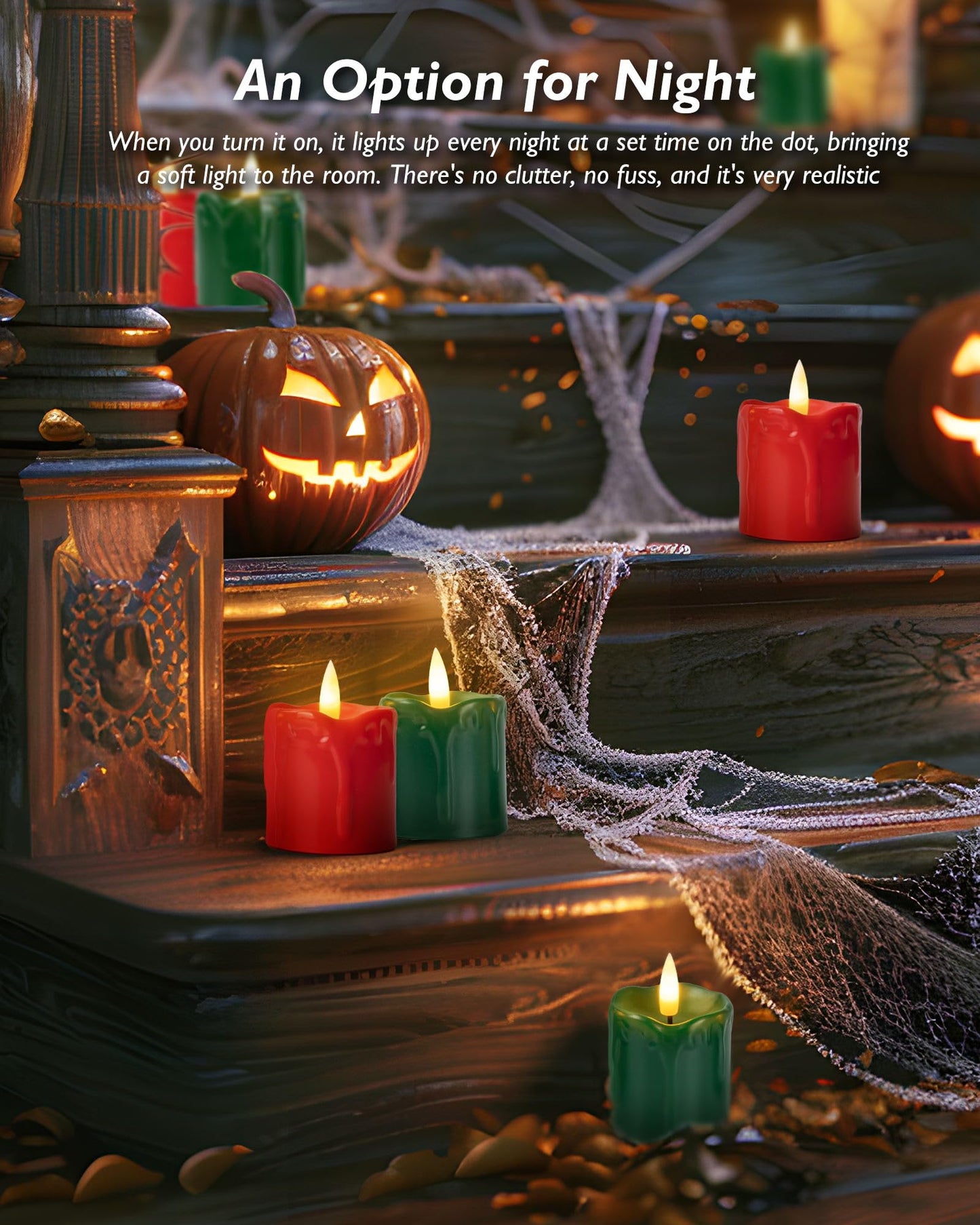 Homemory 2" x 2" Green & Red Timer Flickering Flameless Candles, 400+ Hour Battery Operated Votive Candles, 6Pack 3D Wick Electric Fake Candles for Party, Christmas, Halloween and Festival Celebration