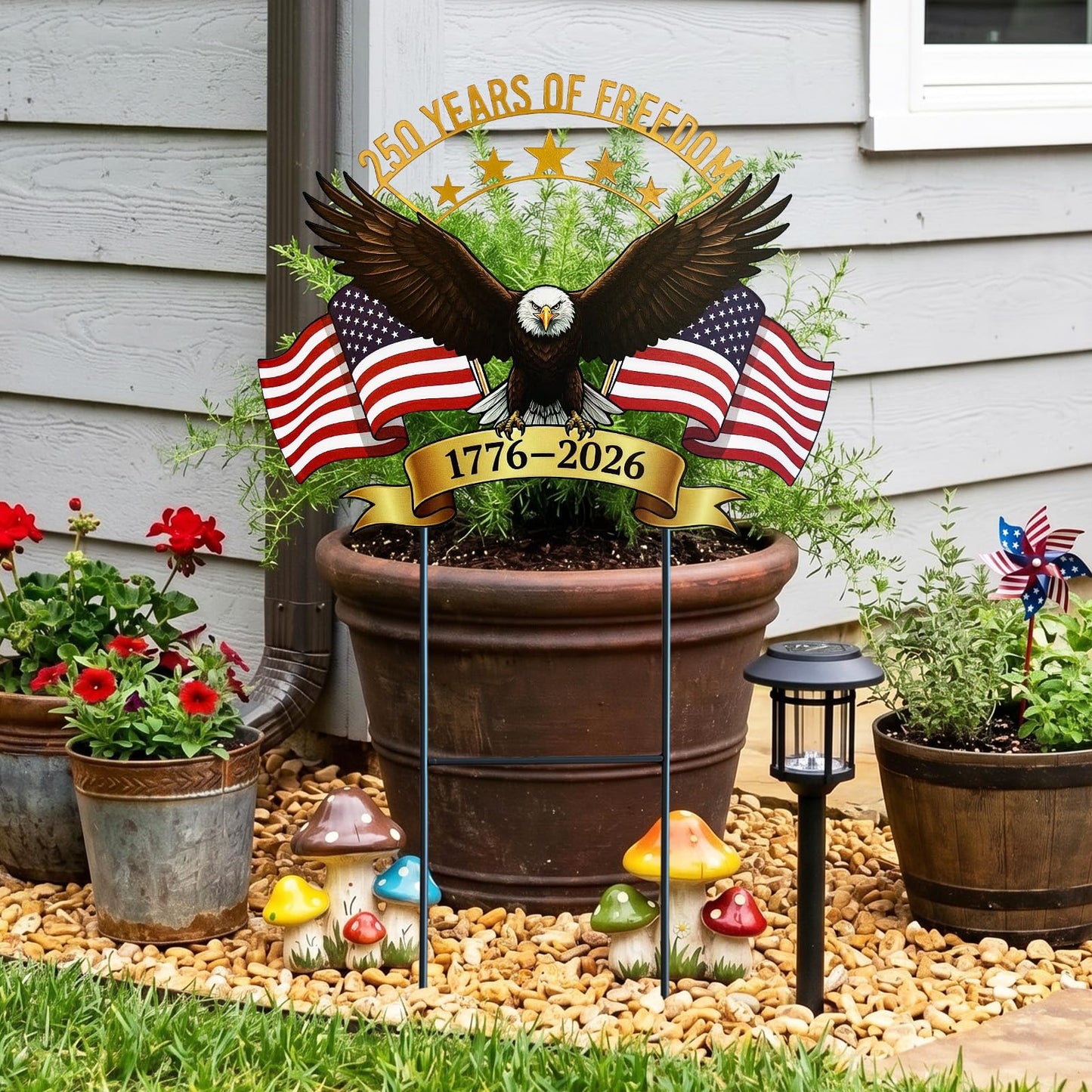4th of July Decorations Outdoor,25.4" 250th Anniversary Patriotic Eagle Metal Decorative Garden Stakes for Memorial Day Independence Day USA Garden Decor, Red White Blue Americana Welcome Yard Signs