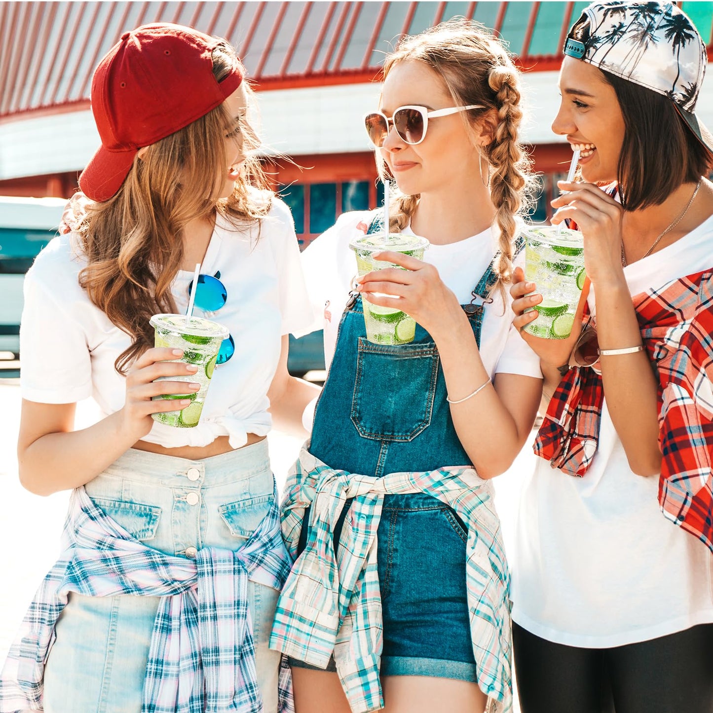 Turbo Bee 200 Sets 16 OZ Clear Plastic Cups with Lids and Straws, Disposable To Go Iced coffee cups with lids for Cold Drinks, Smoothie, and Slushie