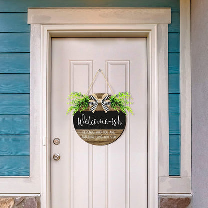 Jetec Welcome Sign for Front Door Hanging Wooden Plaque with Artificial Leaves Round Rustic Wood Farmhouse Wreath Porch for Housewarming Home Front Door Decor, 12 Inch(Classic Foliage,Retro Style)