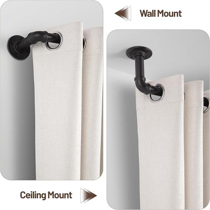 Zeerobee Curtain Rods for Windows 144 to 168, 1 Inch Industrial Wrap Around Black Curtain Rod, Indoor/Outdoor Room Divider Adjustable Drapery Pole, 144"-168"