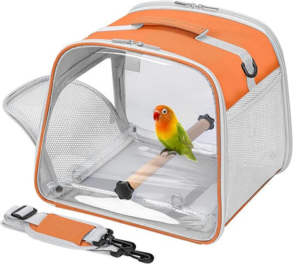 Small Bird Carrier, Large Window Travel Cage with Stand and Easy Clean Tray for Parrot Parakeet Cockatiels, Lightweight and Portable, Orange H