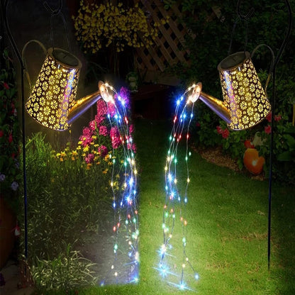 WDLFCGC 2 Pack Solar Watering Can Lights with Shepherd Hook, 8 Multi-Color Changing Modes, IP65 Waterproof, 60pcs String Lights for Outdoor Garden Pathway Lawn Patio Deck Walkway Courtyard