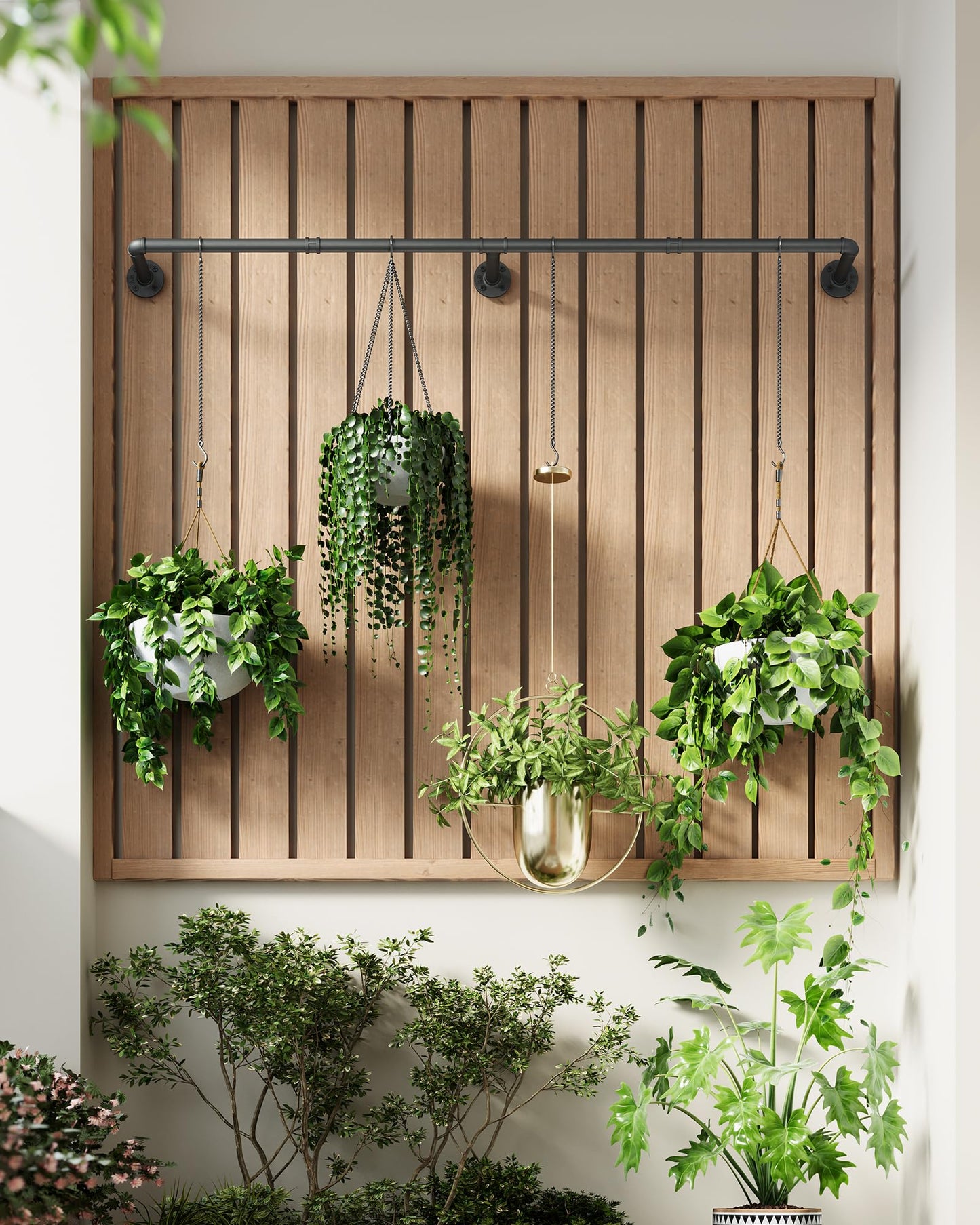 SOFITORG Plant Haning Rod, Hanging Planters for Indoor Plants with 6 Chains, Wall Plant Hanging Bar for Window Celling, 65.7 Inch, Metal Black, Pots Not Included