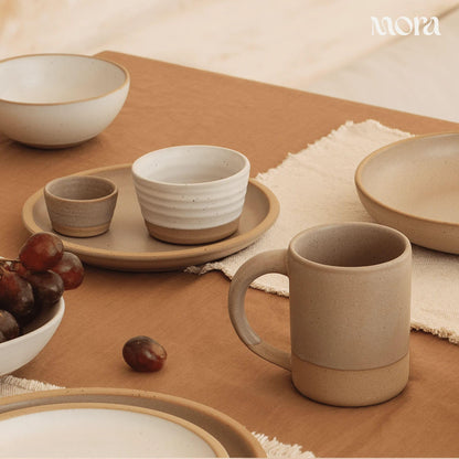 MORA Medium Plates Set of 4, 8.5 inch Ceramic Pottery Salad Plates - Microwave, Oven and Dishwasher Safe - Mushroom