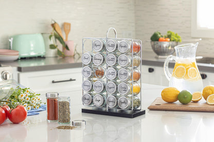 Orii 20 Jar Spice Rack Stainless Steel with Spices Included - Standing Rack Shelf Holder & Countertop Spice Rack Tower Organizer for Kitchen Spices