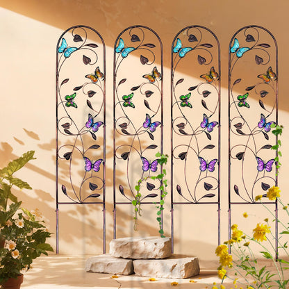 aboxoo Set of 4 Packs Butterfly Metal Garden Trellis for Climbing Plants,Outdoor Decorative Flowers Arch Fence Trellis for Outdoor Patio,Garden,Lawn,Yard,Backyard,Wall Brackets,60'' H x 11'' W