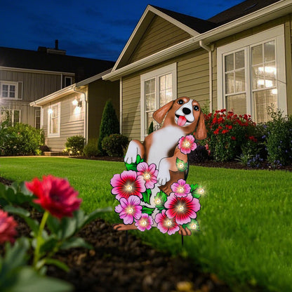 WONDER GARDEN Decorative Garden Stakes - Lighted Dog and Flower Yard Sign Stakes Spring Signs for Outdoor, Porch, Yard,Flower Bed Decor (Battery Operated)