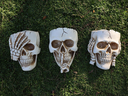 Dolkgy Skull Wall Planters Set of 3 – Hanging Skull Plant Pots for Indoor Outdoor Decor, White Gothic Wall Planter with Drainage, Succulent & Vine Planter for Halloween Home Décor