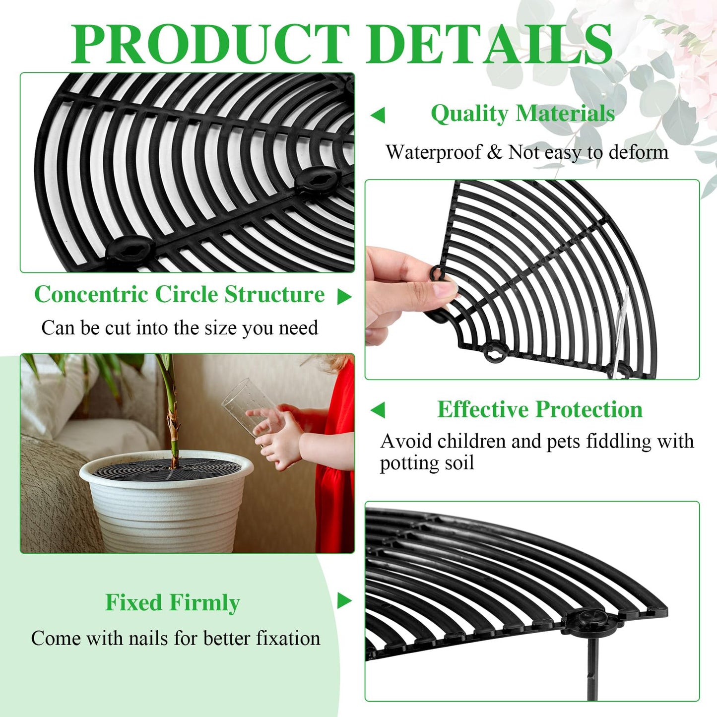 Sawysine 3 Pcs Plant Pot Cover Plant Protector from Animal Flower Pot Grid with Center Cutout Flower Cover Soil Protectors(Black,11.8 in)