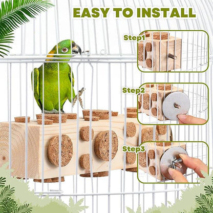 Skyygemm 2 Pieces Bird Chew Toy Wooden Foraging Toys for Birds Parrot Cork Stopper Toys Woodpecker Feeding Toy for Macaws, Small Parakeets, Conures, Budgies, Finches Conure Cockatiel