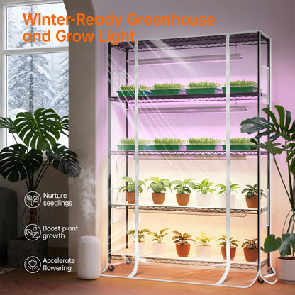 Bstrip Indoor Greenhouse with Grow Light, 5-Tier 47.2"x17.8"x71" Metal Plant Cabinet with Timer & Cover, 4 x 36W Full Spectrum LED Grow Light (3 Color Modes), Seed Starting Trays for Indoor Gardening