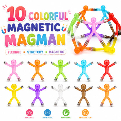 Magnetic Men Figures for Kids Ages 3-8, 10 PCS Sensory STEM Fidget Toy, Travel Toy for Boys & Girls, Road Trip Airplane Car Activities, Educational Building Set, Birthday Gift, Classroom Prize