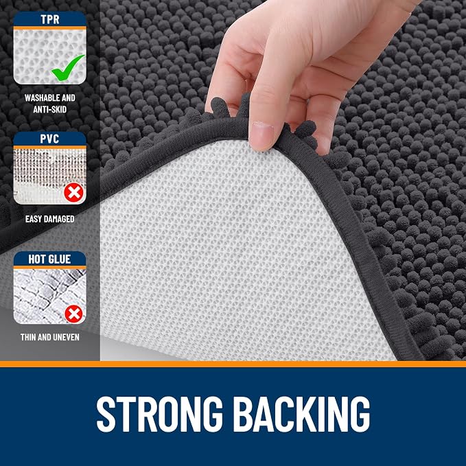 OLANLY Bathroom Runner Rugs 70x24, Soft Absorbent Chenille Bath Rugs, Rubber Backing Quick Dry, Machine Washable Long Bath Mats for Bathroom Floor, Tub and Shower, Home Decor Accessories, Dark Grey