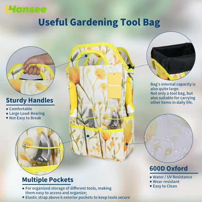 Yellow Garden Tools Set for Women, iHansee 10-Piece Gardening Tool Kit with Handbag, Non-Slip Ergonomic Handles, Gardening Gift for Women, Mom, Garden Lovers