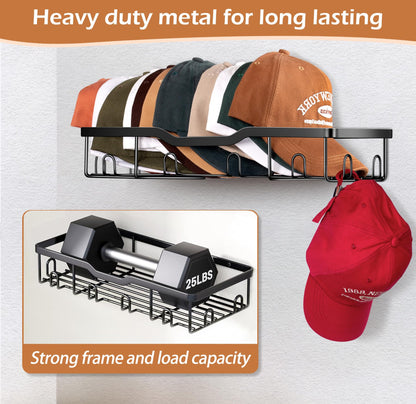 KEETDY Metal Hat Racks for Baseball Caps Wall Hat Organizer Fit 48 Caps Holder, 2 Packs Sturdy Wall Mounted Hat Storage Organizer, Black, Patent: US D1,041,201 S